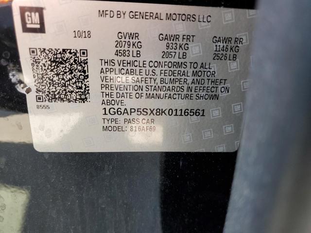 1G6AP5SX8K0116561 - 2019 CADILLAC CTS შავი ფოტო 12