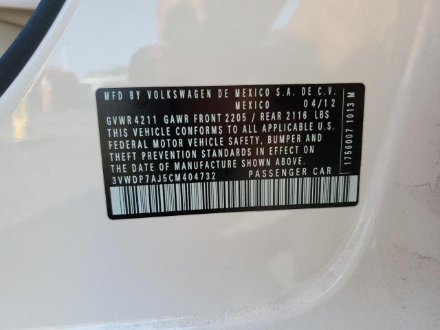 3VWDP7AJ5CM404732 - 2012 VOLKSWAGEN JETTA SE WHITE photo 12