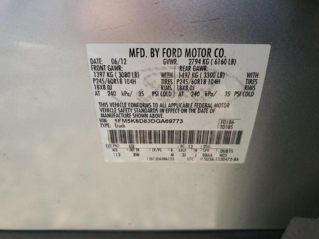 1FM5K8D83DGA69773 - 2013 FORD EXPLORER XLT Srebrny zdjęcie 13