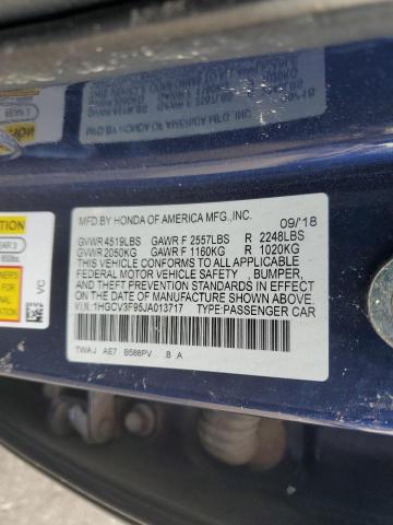 1HGCV3F95JA013717 - 2018 HONDA ACCORD TOURING HYBRID BLUE photo 13