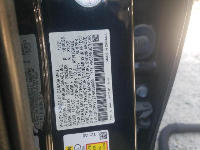 2HGFE2F27NH558609 - 2022 HONDA CIVIC LX BLACK photo 12