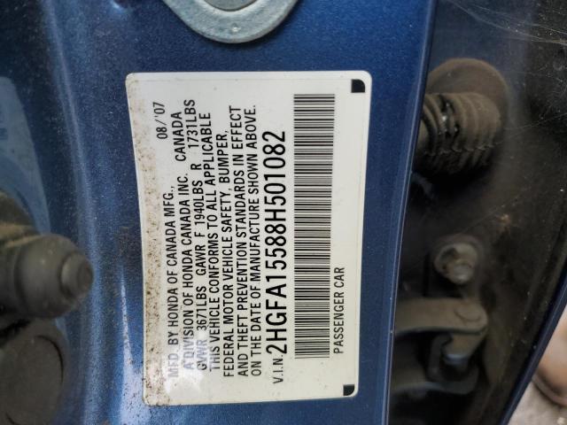 2HGFA15588H501082 - 2008 HONDA CIVIC LX BLUE photo 12