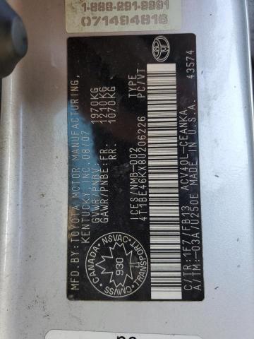 4T1BE46KX8U206226 - 2008 TOYOTA CAMRY CE ვერცხლისფერი ფოტო 13