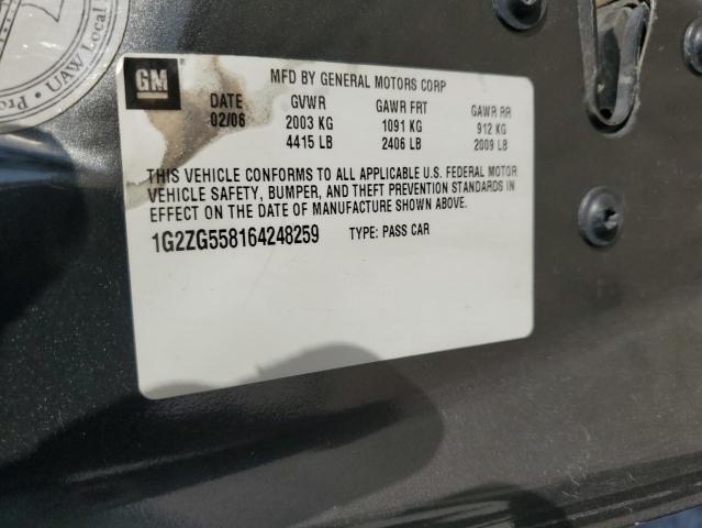 1G2ZG558164248259 - 2006 PONTIAC G6 SE1 CHARCOAL photo 12