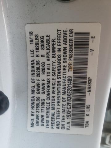 19XFC2F83KE201489 - 2019 HONDA CIVIC SPORT 白色 照片 12