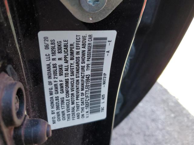 19XFC1F77LE015943 - 2020 HONDA CIVIC EXL შავი ფოტო 12