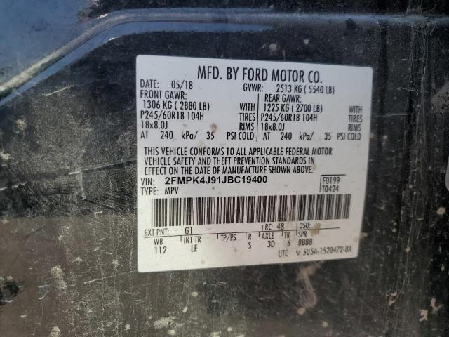 2FMPK4J91JBC19400 - 2018 FORD EDGE SEL Negro foto 14