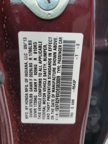 19XFB2F8XDE083009 - 2013 HONDA CIVIC EX Бордовый фото 13