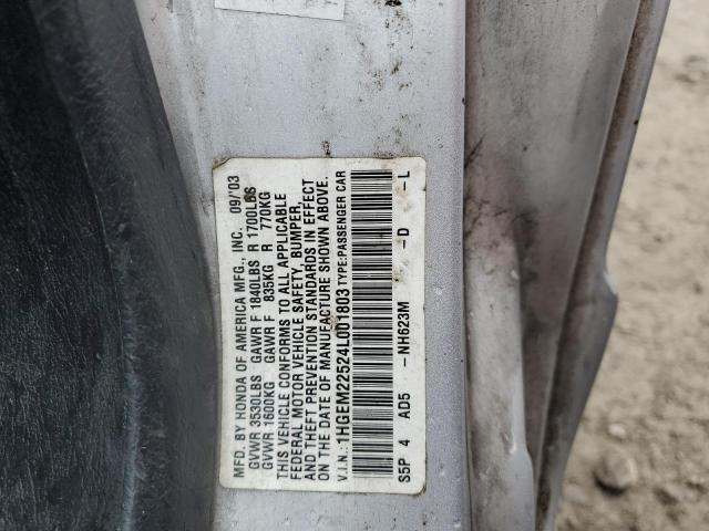 1HGEM22524L001803 - 2004 HONDA CIVIC LX SILVER photo 12