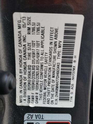 2HKRM4H77DH665443 - 2013 HONDA CR-V EXL GRAY photo 13