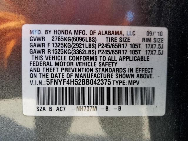 5FNYF4H52BB042375 - 2011 HONDA PILOT EXL GRAY photo 13