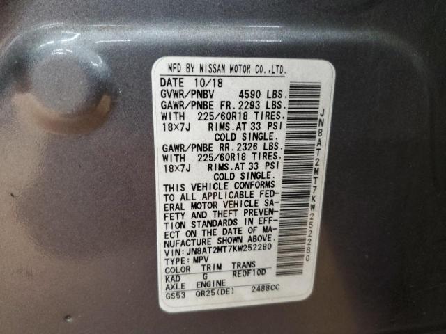 JN8AT2MT7KW252280 - 2019 NISSAN ROGUE S GRAY photo 13
