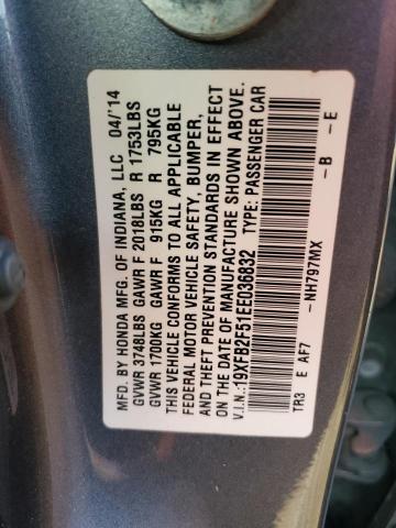 19XFB2F51EE036832 - 2014 HONDA CIVIC LX GRAY photo 12