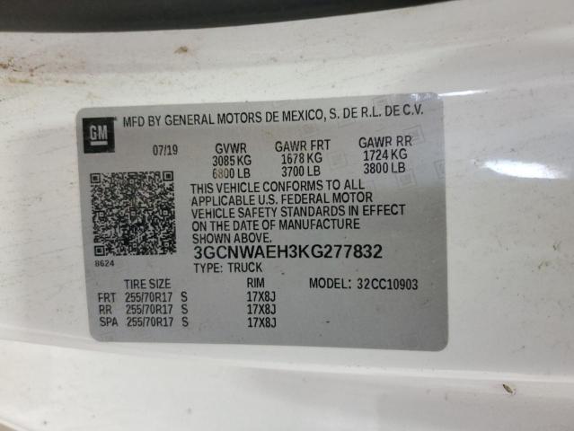 3GCNWAEH3KG277832 - 2019 CHEVROLET SILVERADO C1500 WHITE photo 12