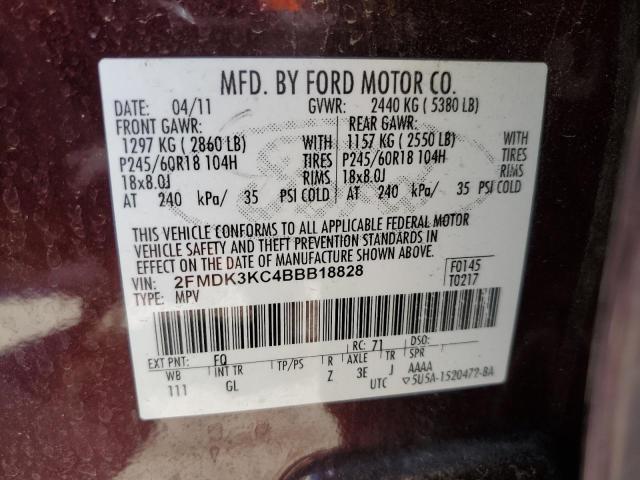 2FMDK3KC4BBB18828 - 2011 FORD EDGE LIMITED MAROON photo 13