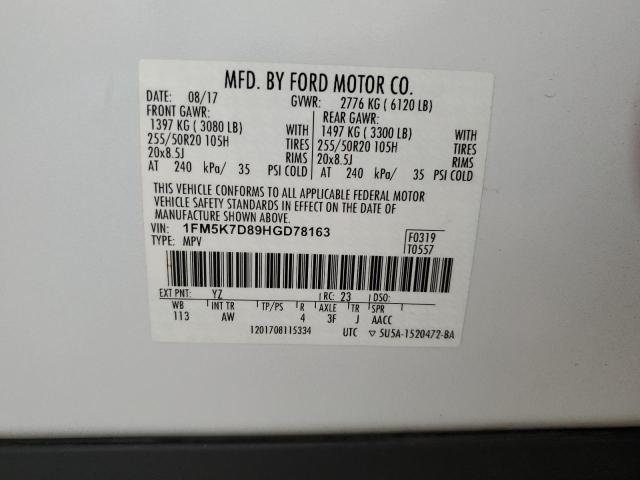 1FM5K7D89HGD78163 - 2017 FORD EXPLORER XLT WHITE photo 13