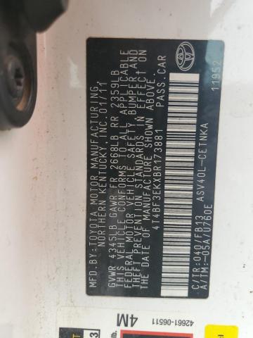 4T4BF3EKXBR173881 - 2011 TOYOTA CAMRY BASE Սպիտակ լուսանկար 12
