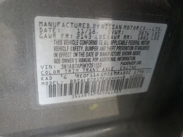 3N1AB7AP9KY261559 - 2019 NISSAN SENTRA S GRAY photo 12