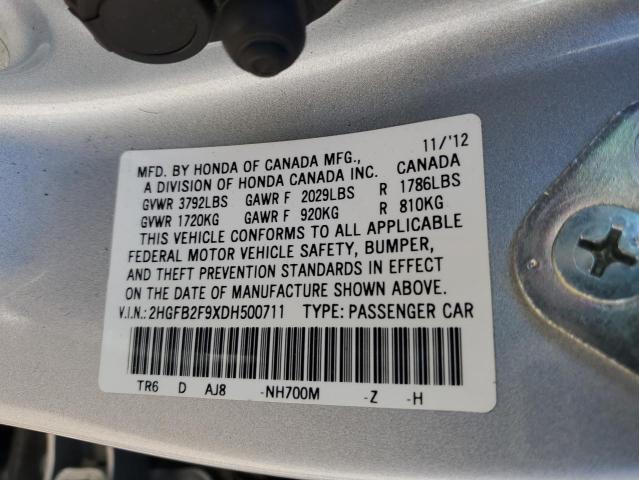 2HGFB2F9XDH500711 - 2013 HONDA CIVIC EXL Gümüş foto 12