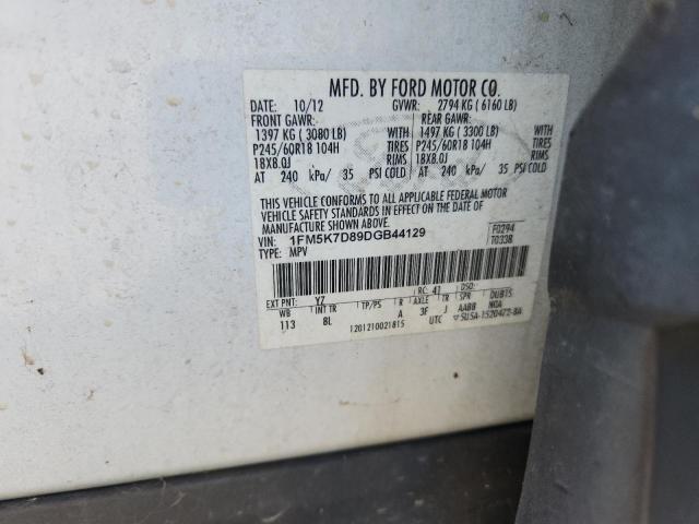 1FM5K7D89DGB44129 - 2013 FORD EXPLORER XLT WHITE photo 13