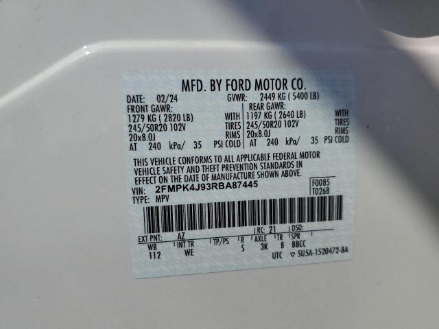 2FMPK4J93RBA87445 - 2024 FORD EDGE SEL თეთრი ფოტო 14