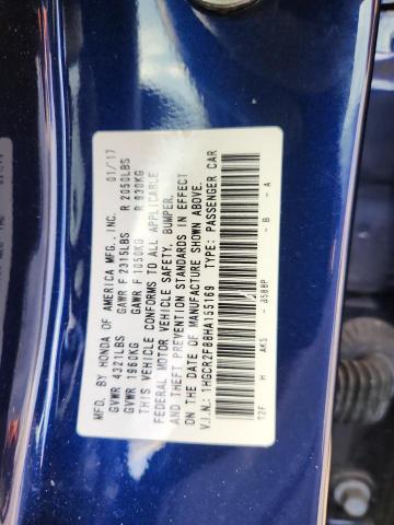 1HGCR2F88HA155169 - 2017 HONDA ACCORD EXL BLUE photo 13