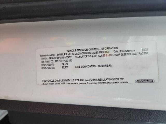 3AKJHHDR8NSMZ4311 - 2022 FREIGHTLINER CASCADIA 1 Սպիտակ լուսանկար 10