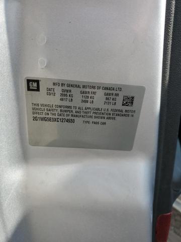 2G1WG5E3XC1274930 - 2012 CHEVROLET IMPALA LT SILVER photo 12