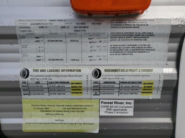 4X4TSMF23FA311751 - 2015 FOREST RIVER SALEM 30KQBSS TWO TONE photo 10