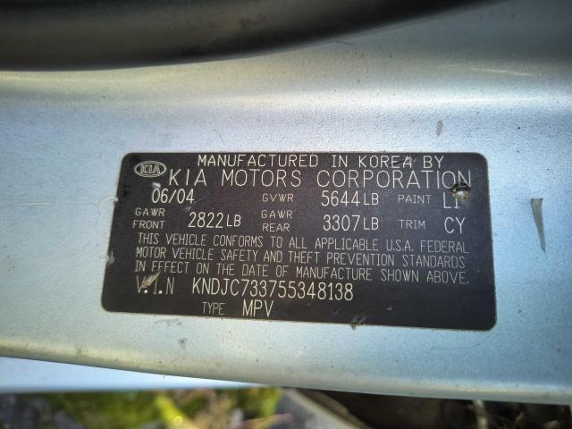 KNDJC733755348138 - 2005 KIA SORENTO EX SILVER photo 10