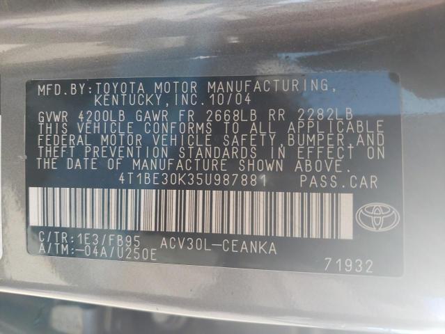 4T1BE30K35U987881 - 2005 TOYOTA CAMRY LE GRAY photo 12