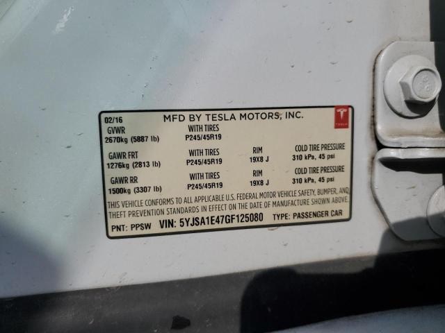 5YJSA1E47GF125080 - 2016 TESLA MODEL S WHITE photo 12