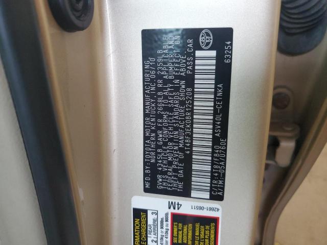 4T4BF3EK0BR125208 - 2011 TOYOTA CAMRY BASE BEIGE photo 12