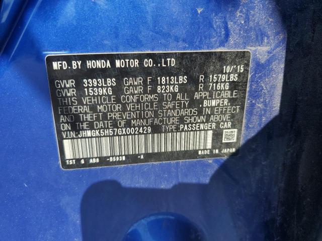 JHMGK5H57GX002429 - 2016 HONDA FIT LX BLUE photo 12