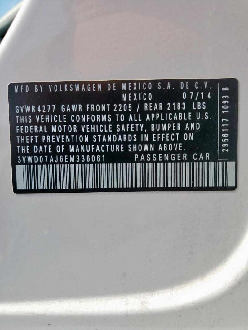 3VWD07AJ6EM336061 - 2014 VOLKSWAGEN JETTA SE WHITE photo 12