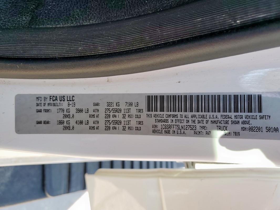 1C6SRFFT5LN127523 - 2020 RAM 1500 BIG HORN/LONE STAR WHITE photo 14