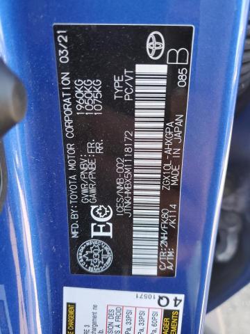 JTNKHMBX5M1118172 - 2021 TOYOTA C-HR XLE ლურჯი ფოტო 14