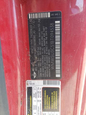 WMWSU3C51BT094538 - 2011 MINI COOPER RED photo 12