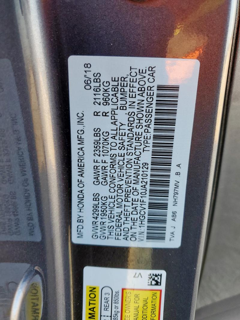 1HGCV1F10JA210129 - 2018 HONDA ACCORD LX Gri fotoğraf 13