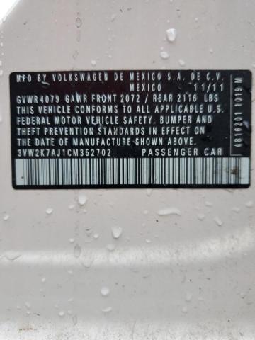 3VW2K7AJ1CM352702 - 2012 VOLKSWAGEN JETTA BASE WHITE photo 12