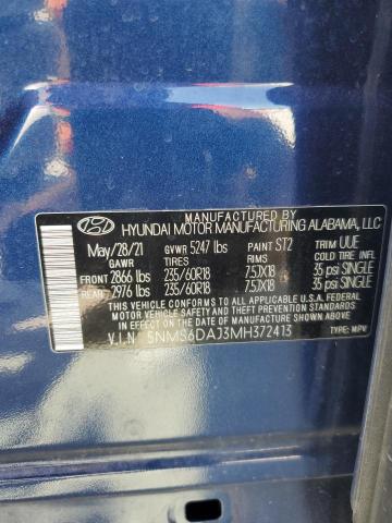 5NMS6DAJ3MH372413 - 2021 HYUNDAI SANTA FE SEL BLUE photo 14