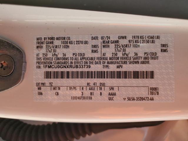 1FMCU0GNXRUB33739 - 2024 FORD ESCAPE ACTIVE WHITE photo 12