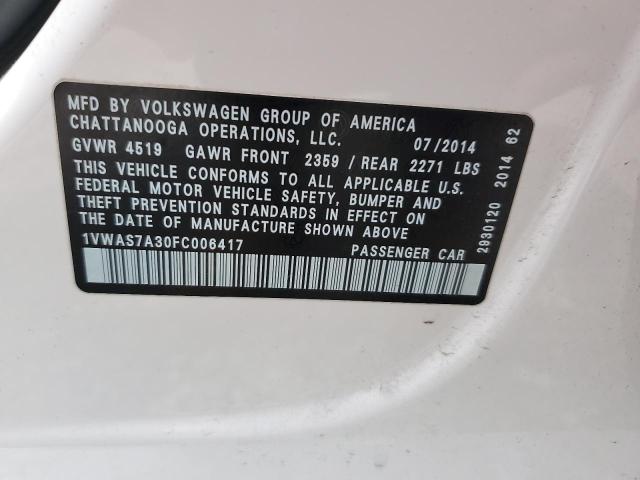 1VWAS7A30FC006417 - 2015 VOLKSWAGEN PASSAT S Weiß Foto 13