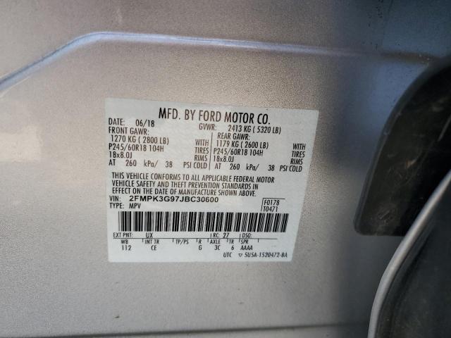 2FMPK3G97JBC30600 - 2018 FORD EDGE SE 银色 照片 13