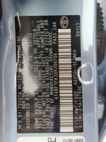 4T4BF1FK3DR308706 - 2013 TOYOTA CAMRY L BLUE photo 12