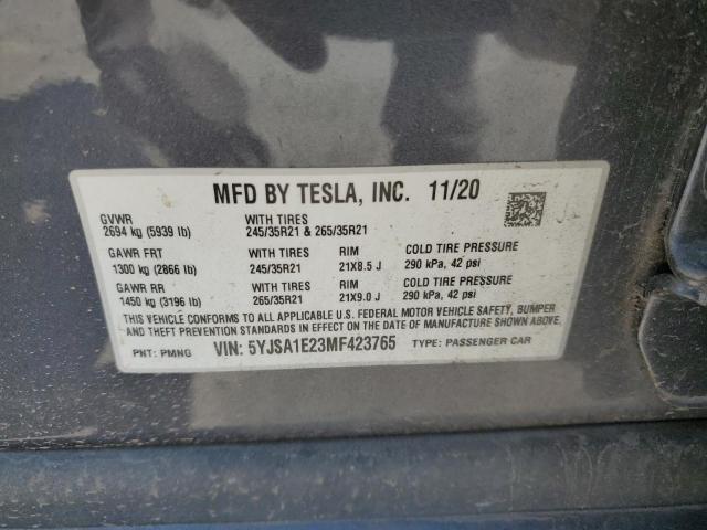 5YJSA1E23MF423765 - 2021 TESLA MODEL S Grau Foto 12