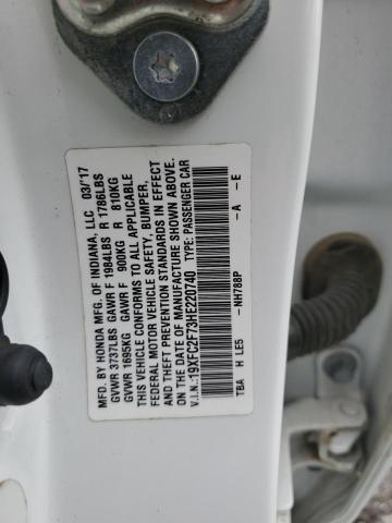 19XFC2F73HE220740 - 2017 HONDA CIVIC EX WHITE photo 12