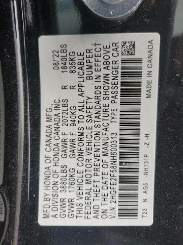 2HGFE2F58NH600313 - 2022 HONDA CIVIC SPORT Qara foto 12