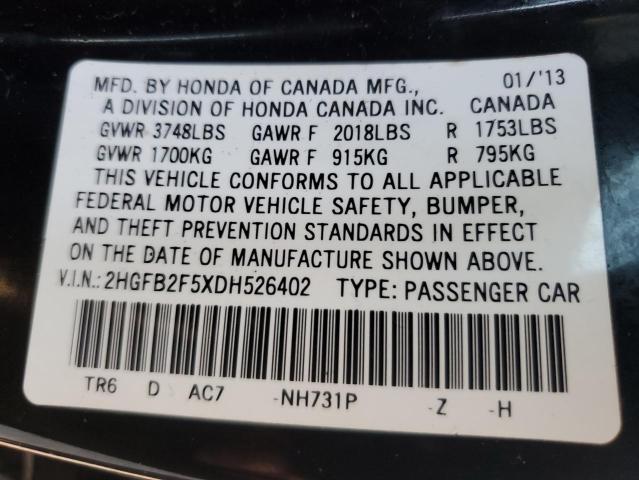 2HGFB2F5XDH526402 - 2013 HONDA CIVIC LX BLACK photo 13