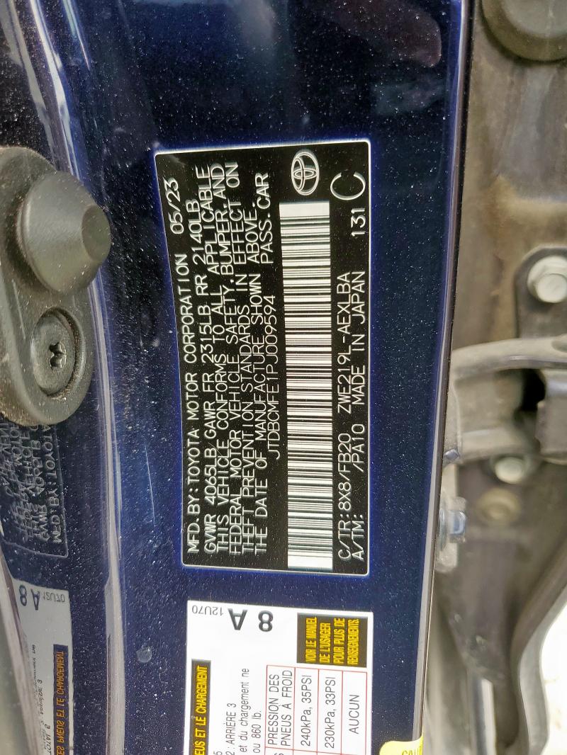 JTDBCMFE1PJ009594 - 2023 TOYOTA COROLLA LE BLUE photo 12